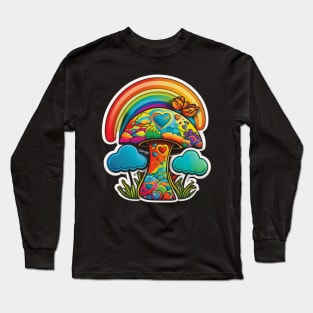 Groovy Psychedelic Mushrooms in Black Long Sleeve T-Shirt